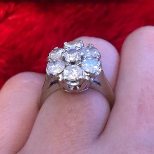 Vintage 1.5CT Diamond Ring Cluster 14k White Gold